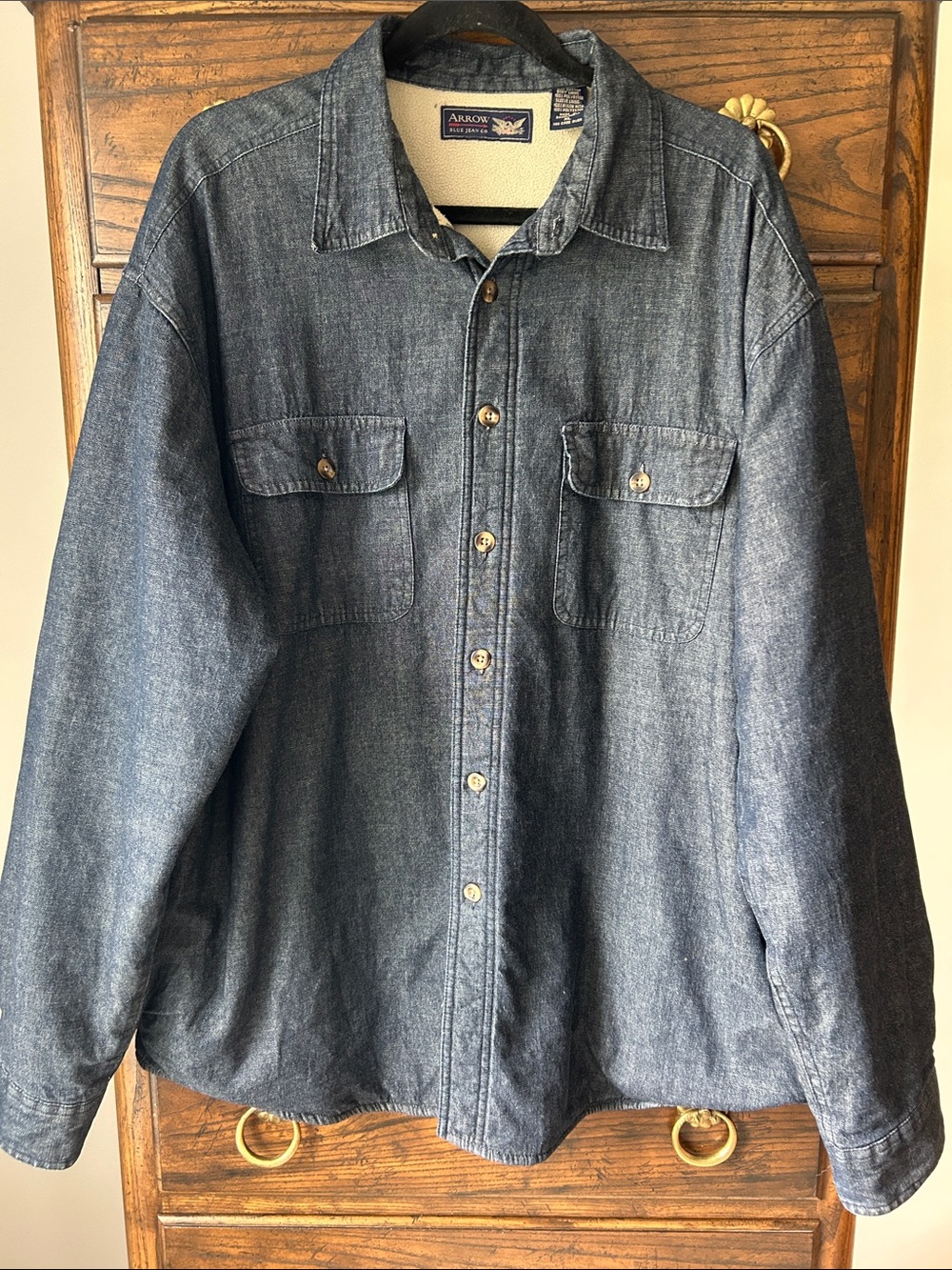 Arrow Men's Indigo Fleece Lined Denim Button Shirt Jacket, Size XL